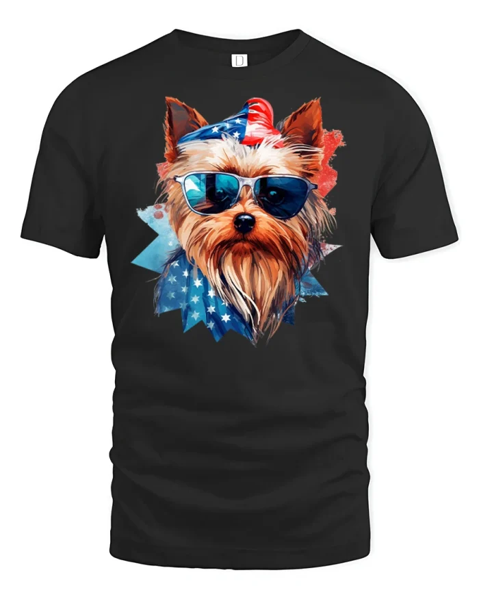 Patriotic Yorkie Dog T-Shirt - black t-shirt on white background