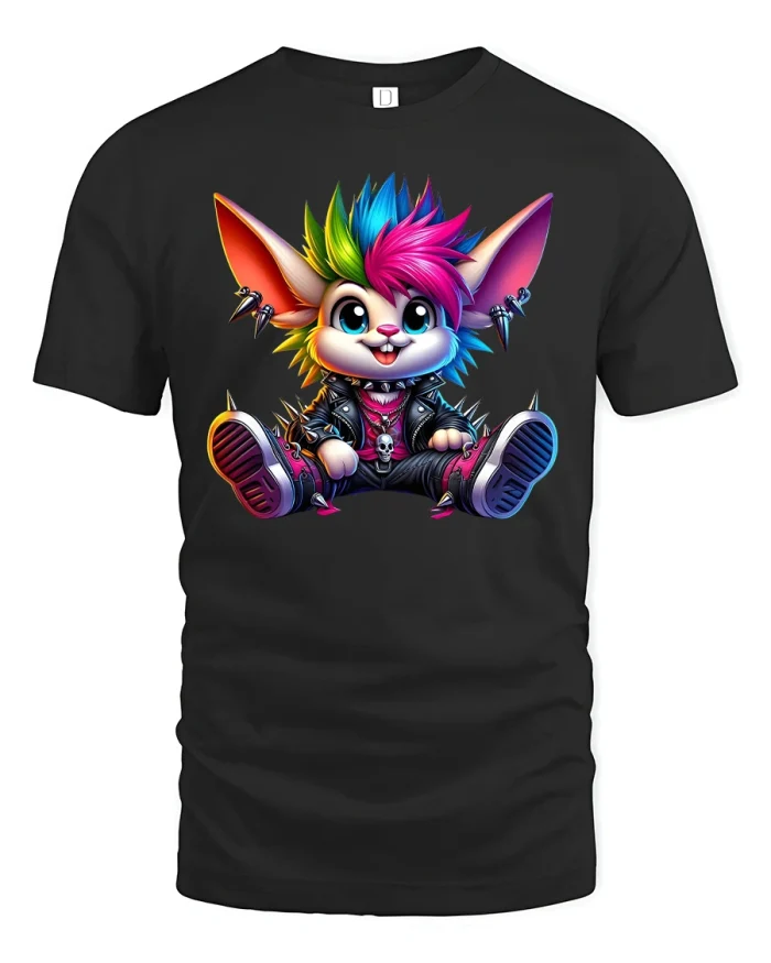 Punk Rock Rainbow Bunny Cute T-Shirt - black t-shirt on white background