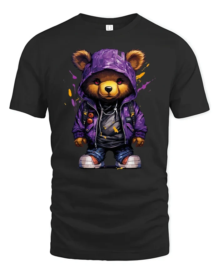 Streetwear Hoodie Bear Cool T-Shirt - black t-shirt on white background