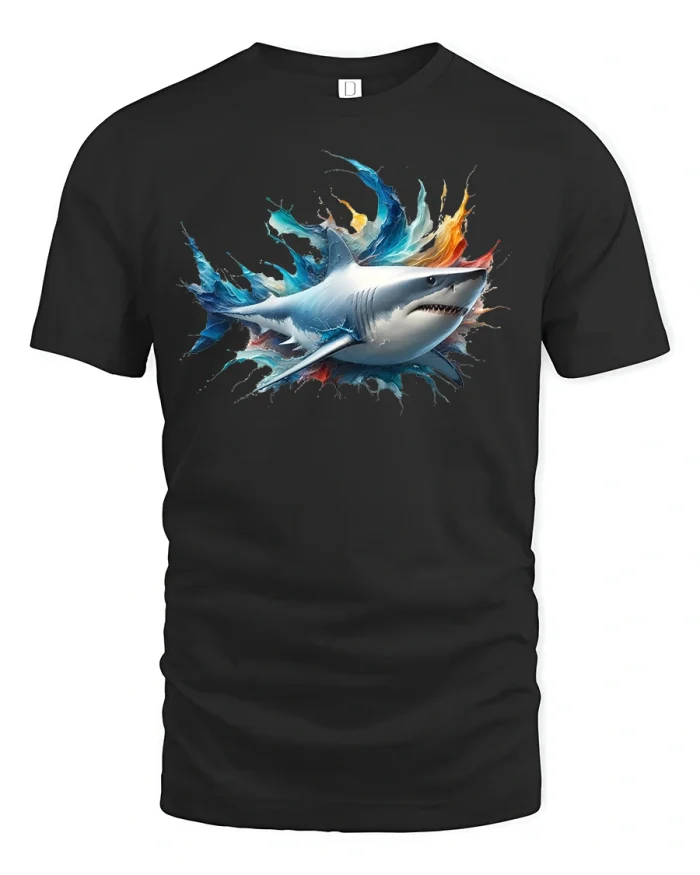 Fierce Shark Splash Graphic Tee - black t-shirt on white background