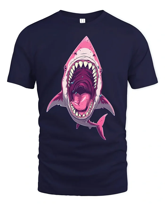 Fearless Shark Attack Wide Mouth T-Shirt - navy t-shirt on white background