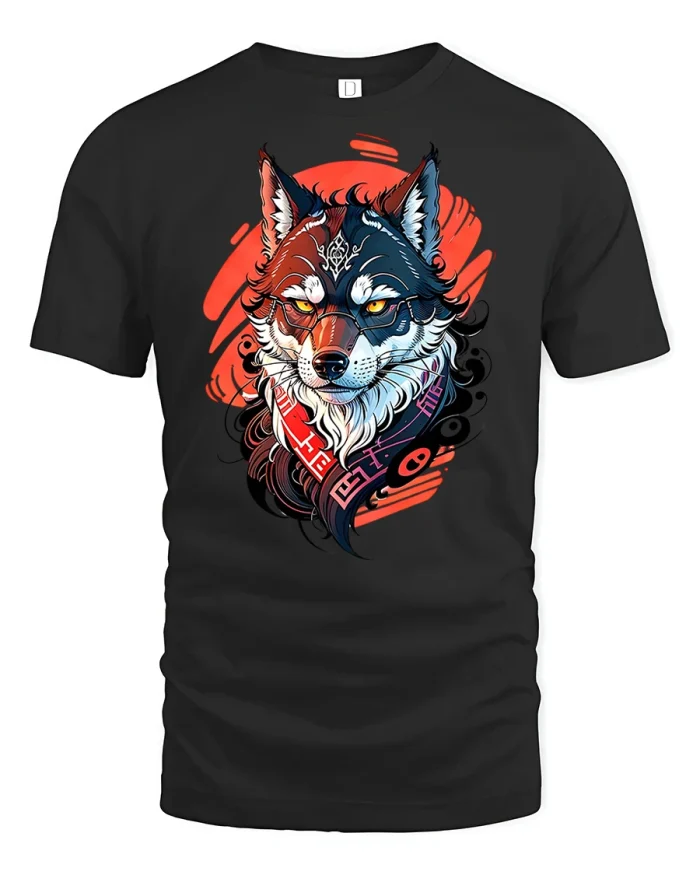 Tribal Wolf Warrior Graphic T-Shirt Streetwear - black t-shirt on white background