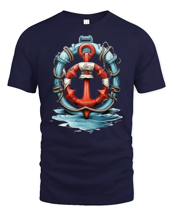 Nautical Anchor Graphic T-Shirt - navy t-shirt on white background