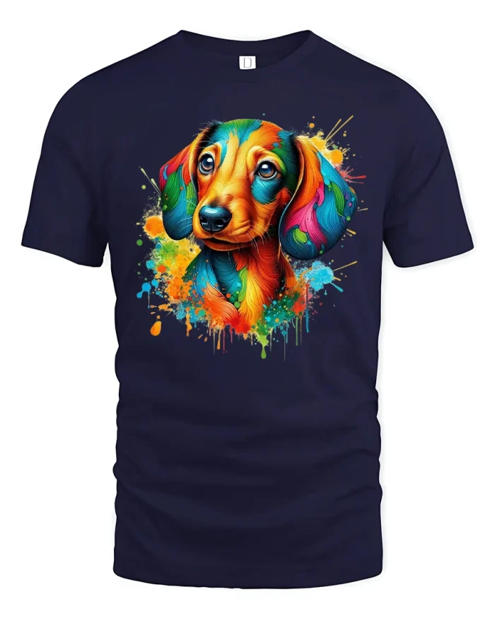 Color Splash Dachshund Art Dog T-Shirt - navy t-shirt on white background