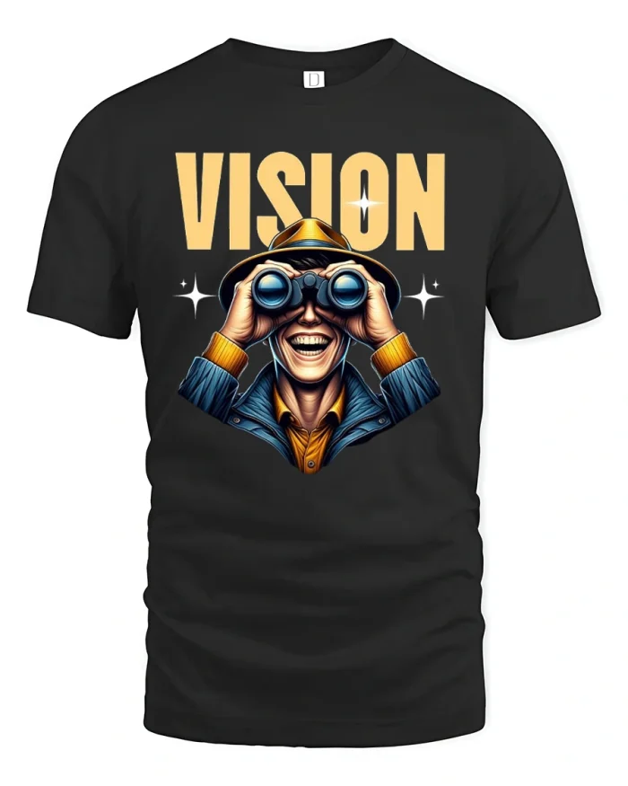 Vision Binoculars Funny Character T-Shirt - black t-shirt on white background