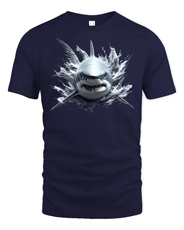 Fierce Shark Attack Ocean Predator T-Shirt - navy t-shirt on white background