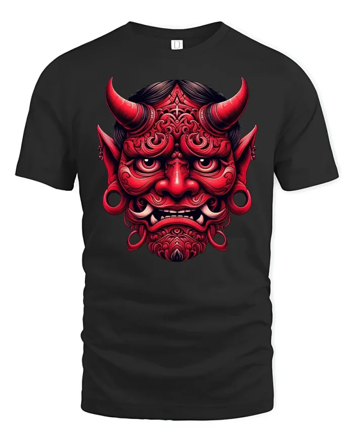 Oni Demon Mask Japanese T-shirt - black t-shirt on white background
