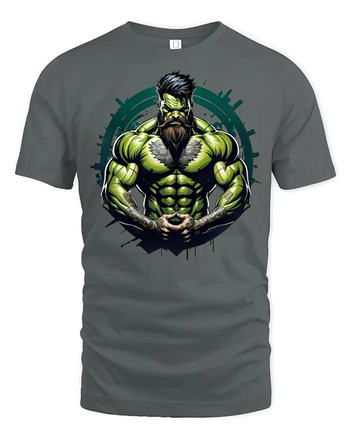 Green Warrior Bearded Muscle Tee - gray t-shirt on white background