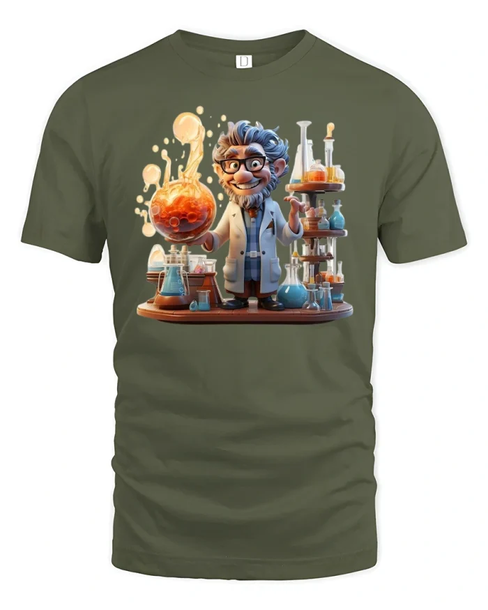 Mad Scientist Chemistry Lab Tee - military green t-shirt on white background