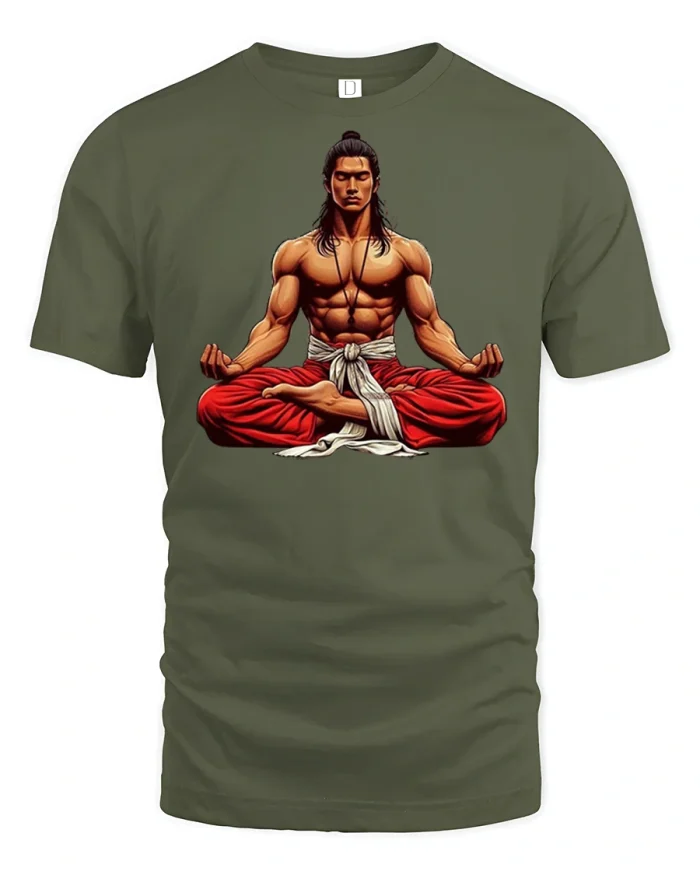 Zen Fighter Strength Training T-Shirt - military green t-shirt on white background