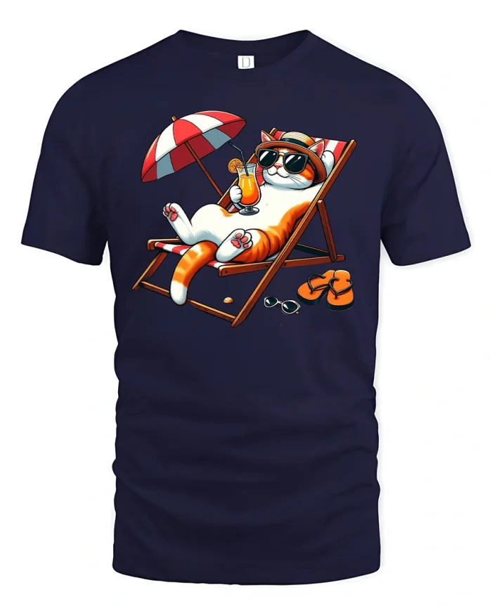 Chill Cat Summer Vibes Relaxing T-Shirt - navy t-shirt on white background