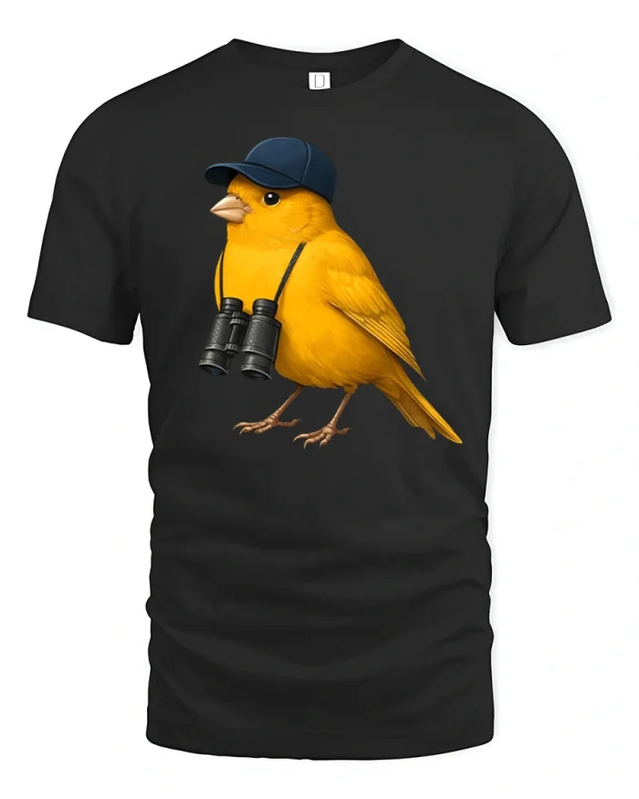Yellow Bird with Cap T-Shirt - black t-shirt on white background