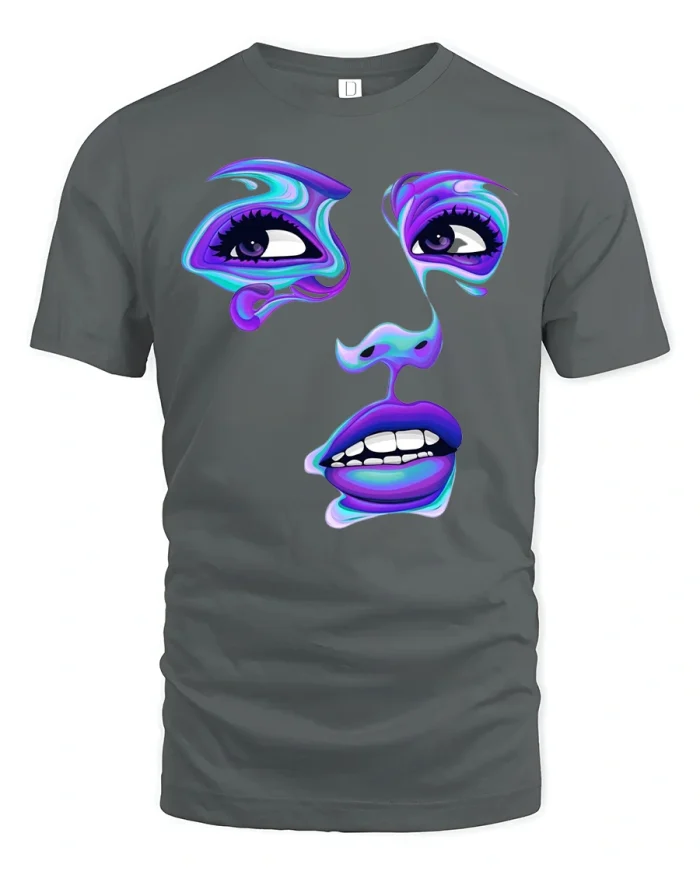 Trippy Face Art Optical Illusion Tee - gray t-shirt on white background