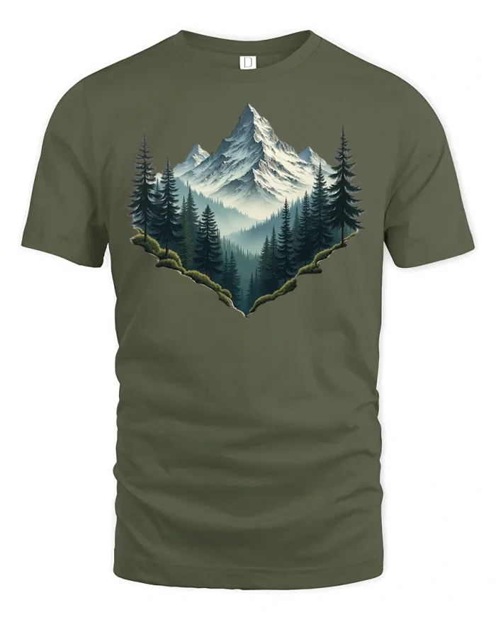 Mountain Forest Adventure Tee - military green t-shirt on white background