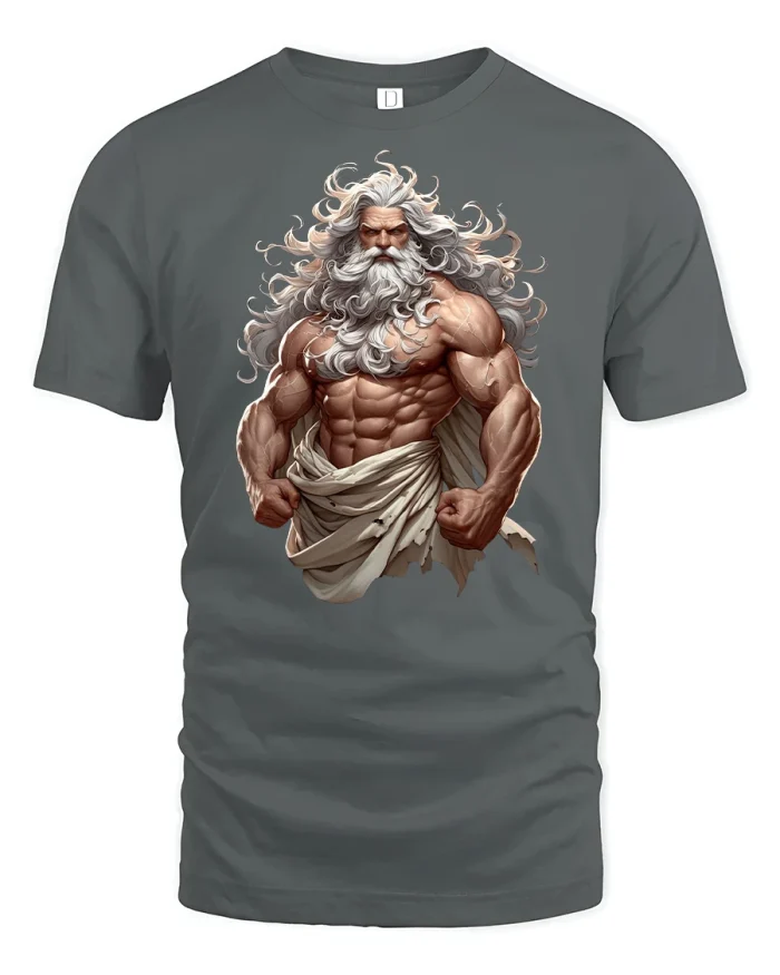 Mighty Greek God Zeus T-Shirt - gray t-shirt on white background