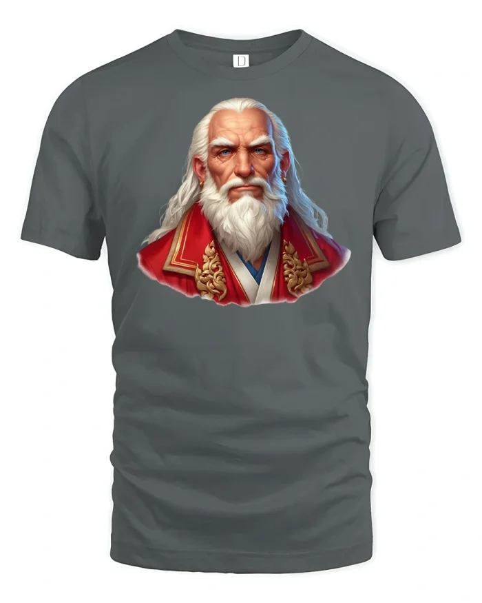 Wise Elder King Fantasy Art T-Shirt - gray t-shirt on white background