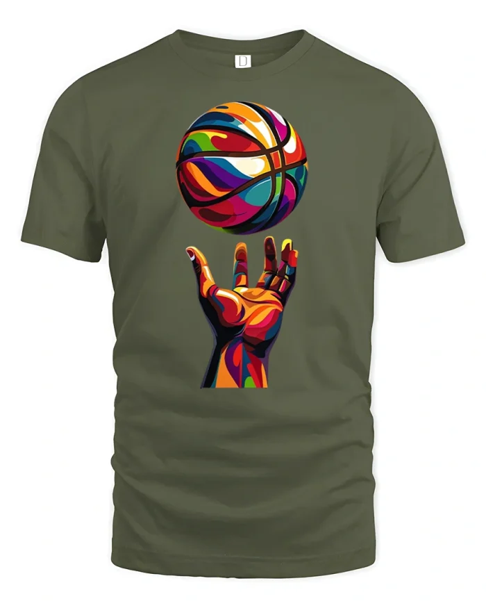Color Splash Basketball Streetwear T-Shirt - military green t-shirt on white background
