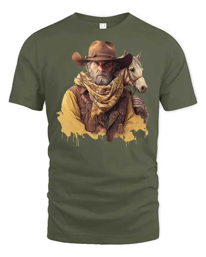 Cowboy and Horse Western Spirit Tee - military green t-shirt on white background