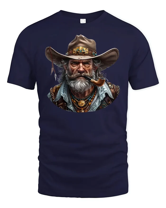Cowboy Legend Pipe Smoking T-Shirt - navy t-shirt on white background