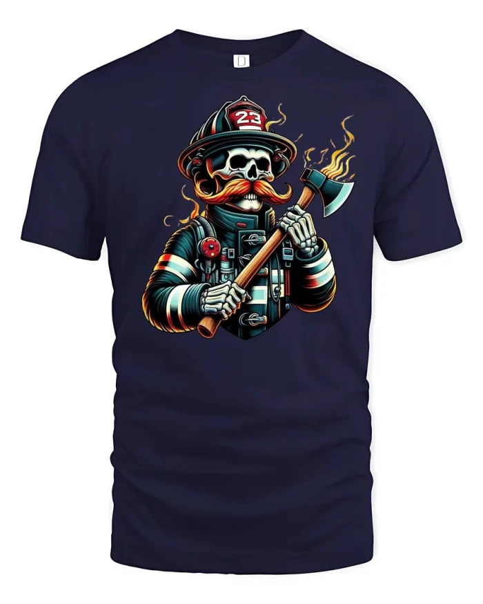 Skull Firefighter Hero T-Shirt - navy t-shirt on white background