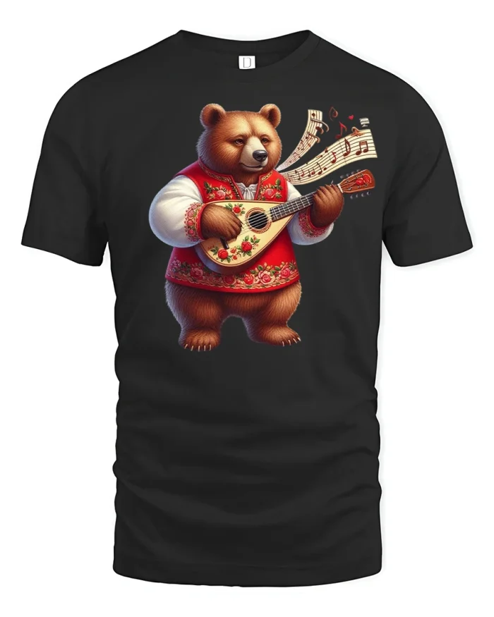 Musical Bear Playing Guitar T-Shirt - black t-shirt on white background