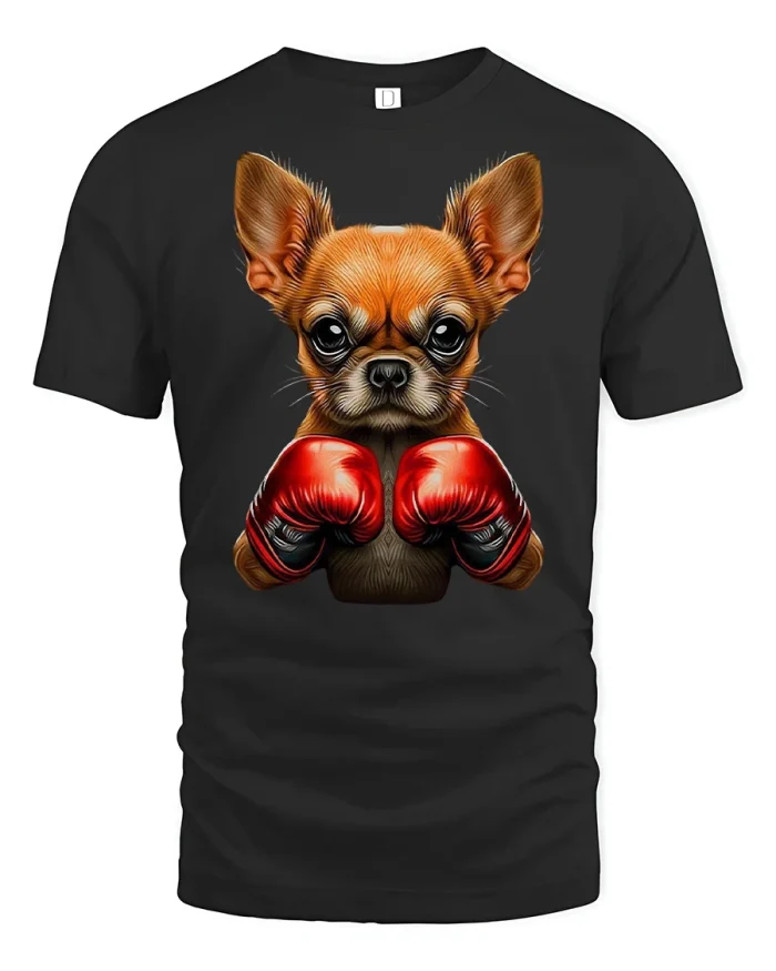 Funny Chihuahua Boxer T-Shirt - black t-shirt on white background