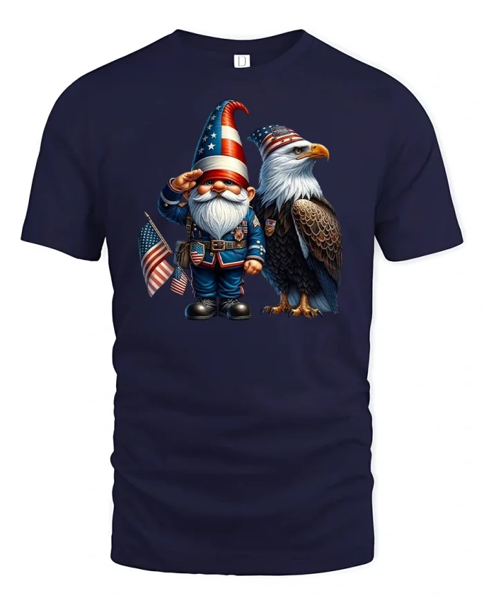 Patriotic Gnome Eagle USA T-Shirt - navy t-shirt on white background