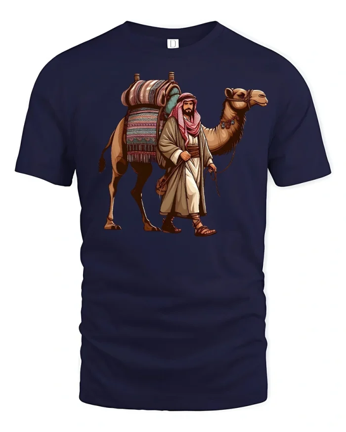 Desert Caravan Camel Rider T-Shirt - navy t-shirt on white background