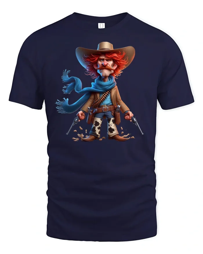 Wild West Cowboy Gunslinger T-Shirt - navy t-shirt on white background