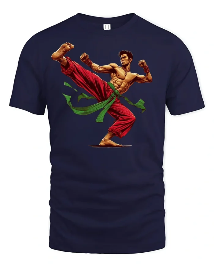 Martial Arts Fighter Kick T-Shirt - navy t-shirt on white background