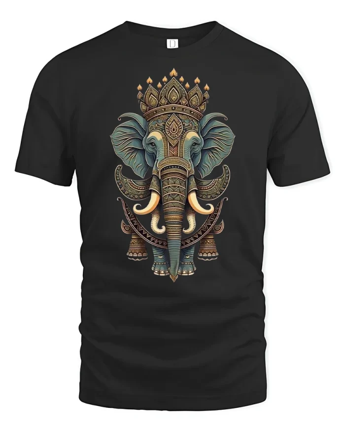 Royal Elephant Mandala Spiritual T-Shirt - black t-shirt on white background