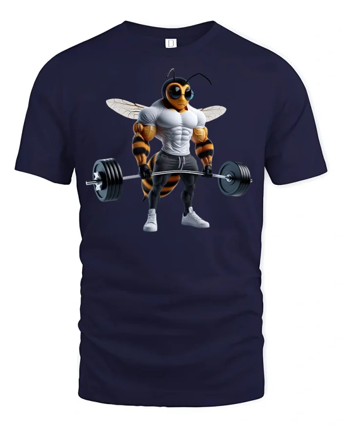 Buff Bee Weightlifting T-Shirt - navy t-shirt on white background