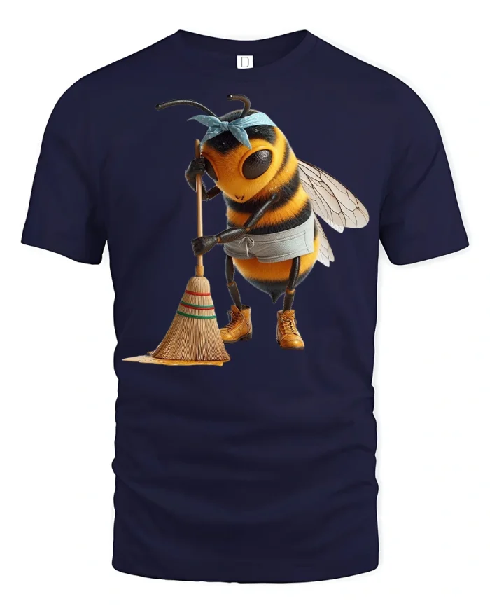 Funny Bee Cleaning Crew T-Shirt - navy t-shirt on white background