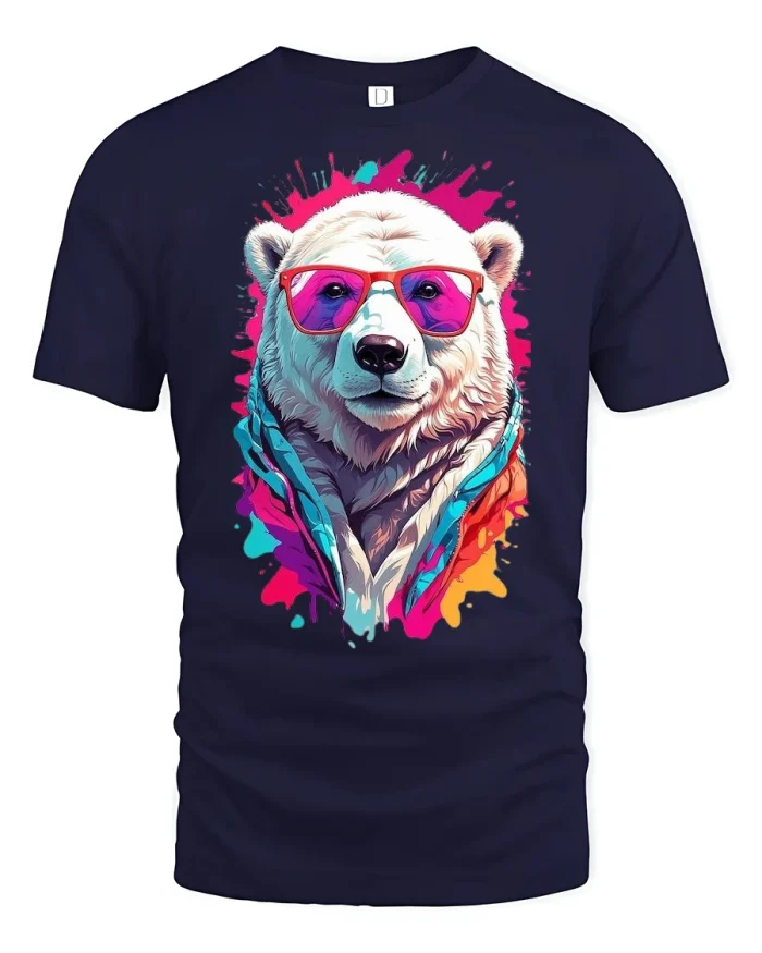 Cool Polar Bear Sunglasses T-Shirt - navy t-shirt on white background