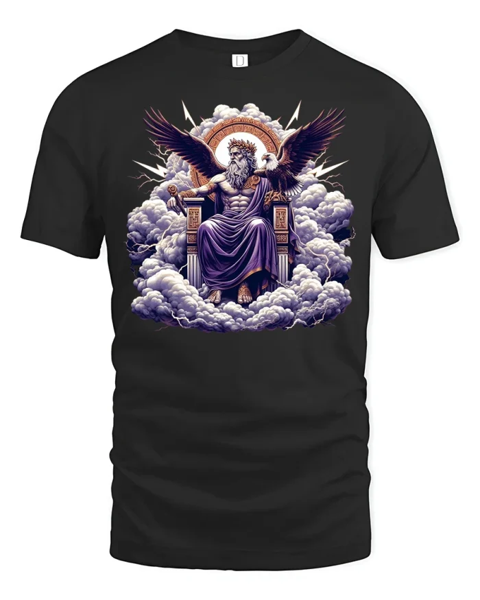 Zeus Lightning Throne T-Shirt - black t-shirt on white background