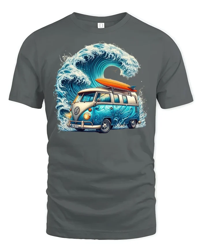 Surf Van Wave Rider Ocean T-Shirt - gray t-shirt on white background