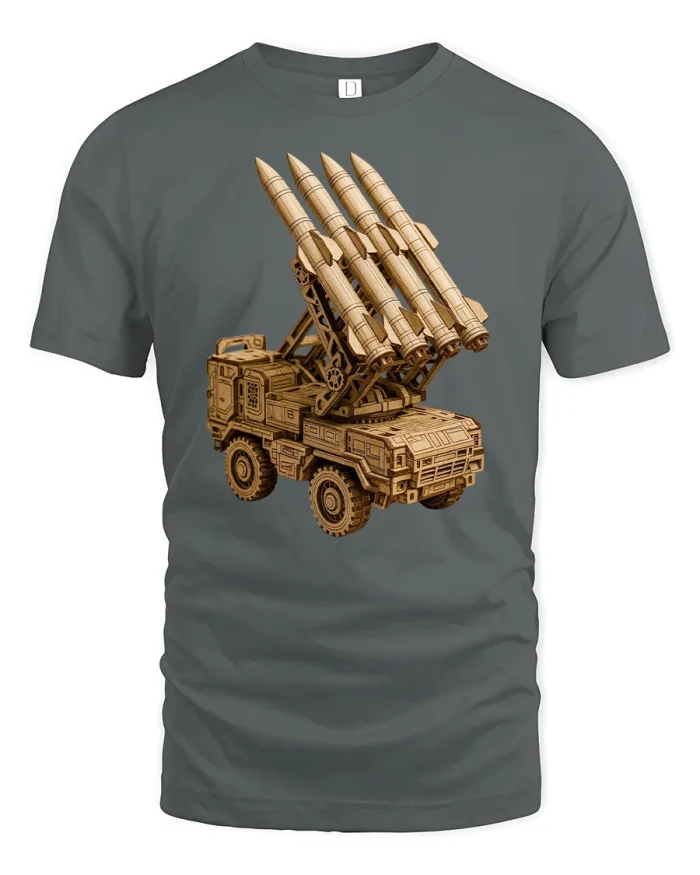 Wooden Missile Truck Military T-Shirt - gray t-shirt on white background