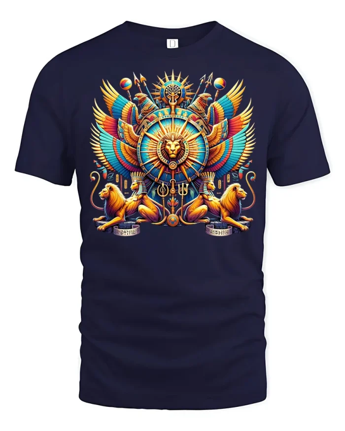 Egyptian Lion Pharaoh Wings T-Shirt - navy t-shirt on white background