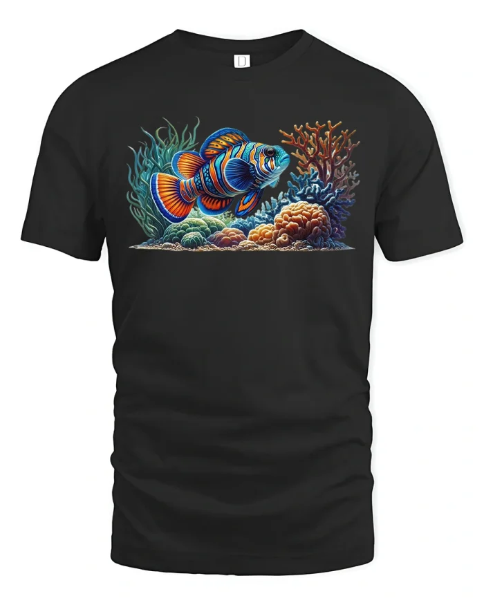 Colorful Tropical Fish T-Shirt Ocean Reef Art Design - black t-shirt on white background