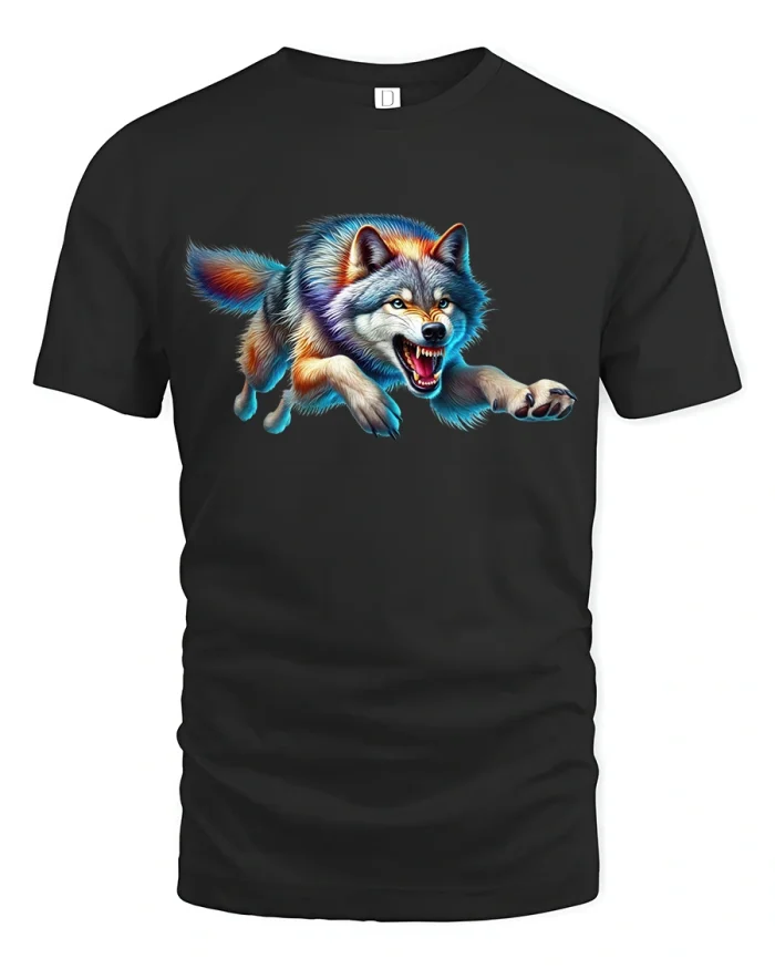 Fierce Wolf T-Shirt Wild Animal Spirit Graphic Tee - black t-shirt on white background