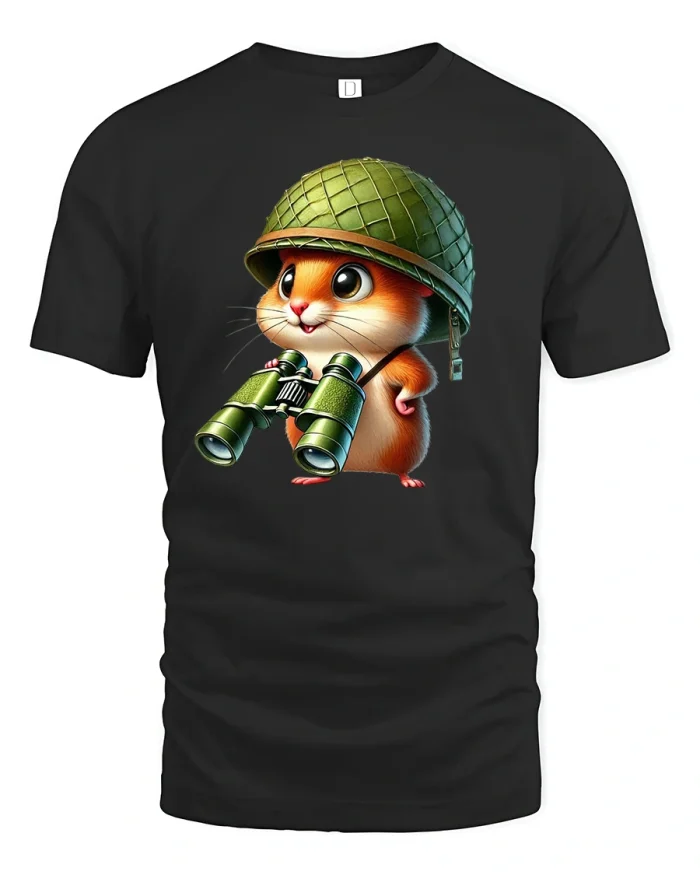 Funny Soldier Hamster T-Shirt Cute Animal War Design - black t-shirt on white background