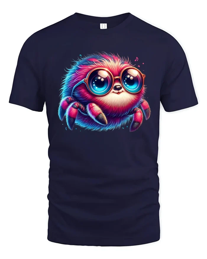 Cool Spider With Sunglasses T-Shirt Funny Cute Tee - navy t-shirt on white background