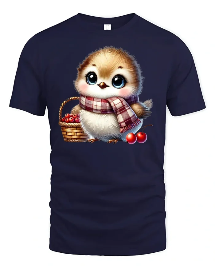 Cute Baby Chick With Scarf Winter Cozy Art T-Shirt - navy t-shirt on white background