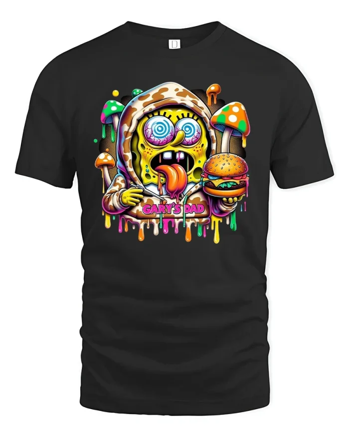 Trippy Burger Lover Funny Cartoon Street Art T-Shirt - black t-shirt on white background