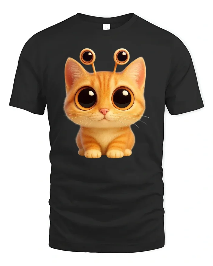 Cute Alien Cat Big Eyes Funny Space Kitty T-shirt - black t-shirt on white background