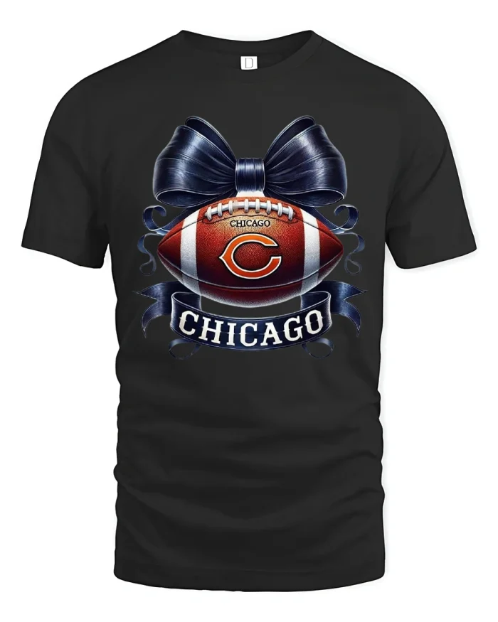Chicago Football Bow Fan Love Game Day Spirit T-shirt - black t-shirt on white background
