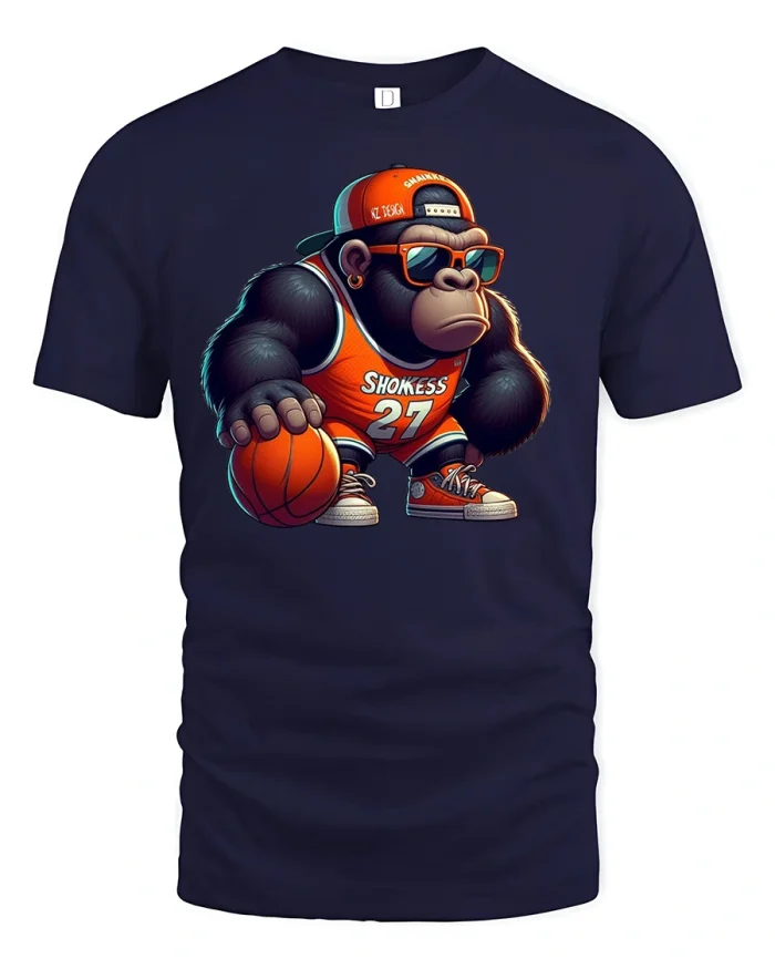 Street Gorilla Basketball Player Cool Sports T-shirt - navy t-shirt on white background