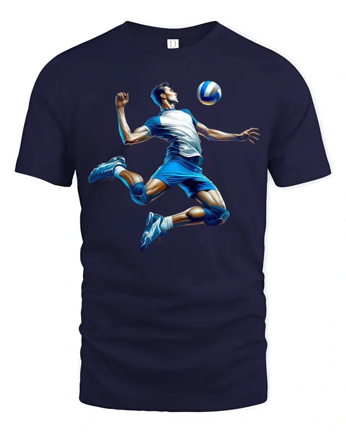 Sky Spike Volleyball Action Sports Graphic T-shirt - navy t-shirt on white background
