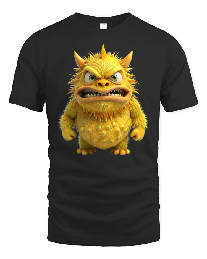 Angry Yellow Monster T-Shirt Funny Cartoon Tee - black t-shirt on white background