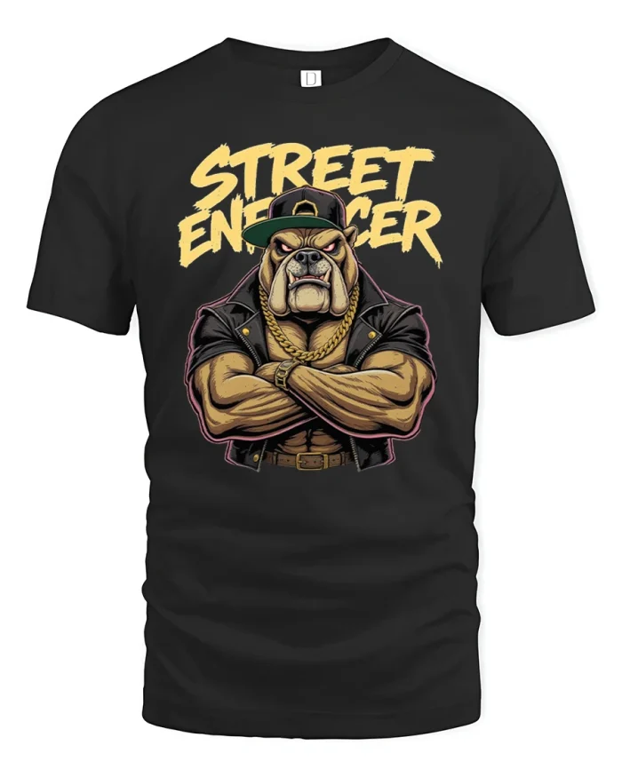 Street Enforcer Bulldog T-Shirt Cool Urban Graphic Tee - black t-shirt on white background